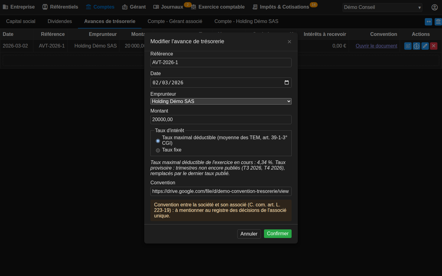 Treasury Advance Dialog